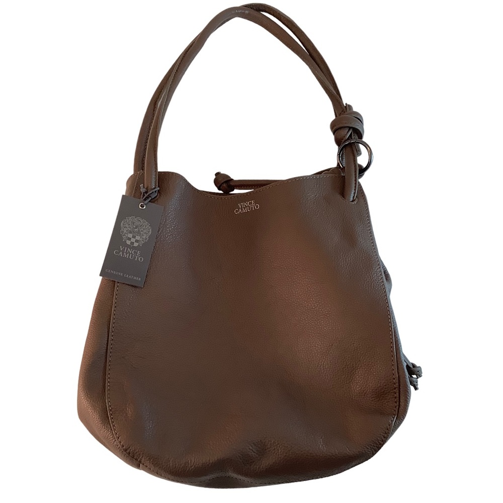 VINCE CAMUTO Leather Shoulder Bag, Sable 0317DM0177 Gunmetal Accents Purse